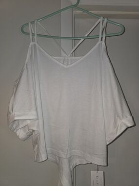 White Cold-Shoulder Double-Strap Crop Top